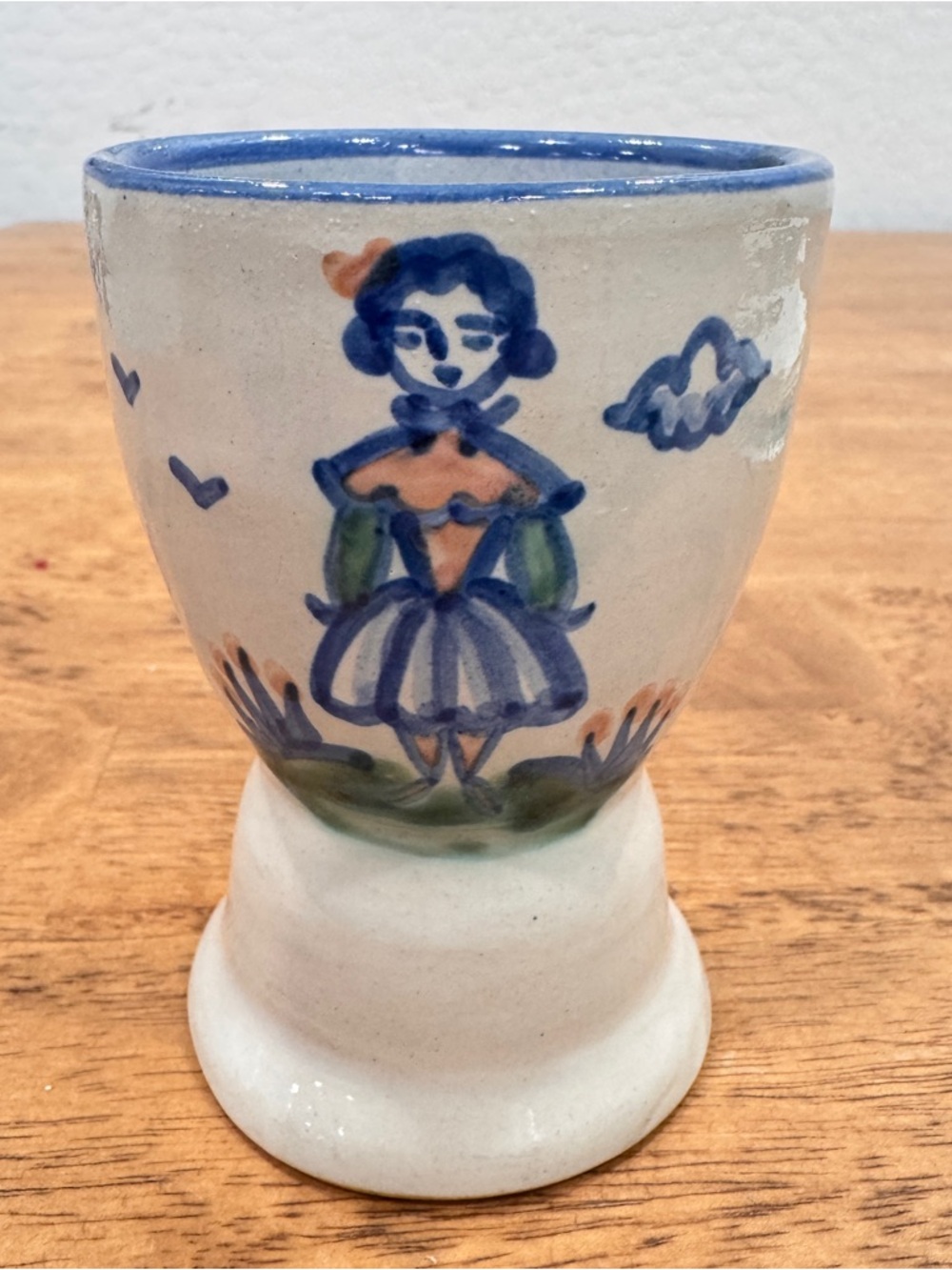 Vintage M.A. Hadley Pottery Country Farm Girl 4" Double Egg Cup The End Series